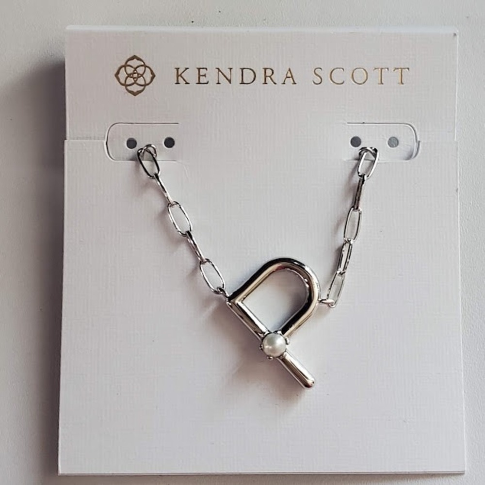Kendra Scott Pearl Initial Letter P Rhodium Plated Necklace Gift Monogram Dainty